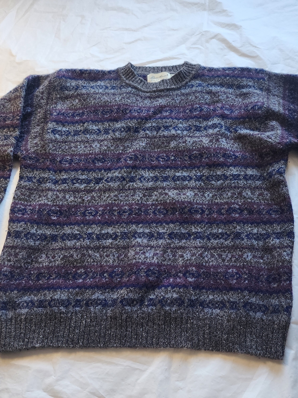 VTG Eddie Bauer Wool Crewneck Sweater Marled Knit Purple/Brown/Blue Size Large